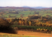 Eden Valley, woods, fields and distant mountains