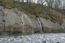 Heavily eroded bank, now a cliff. The A66 passes close by above.